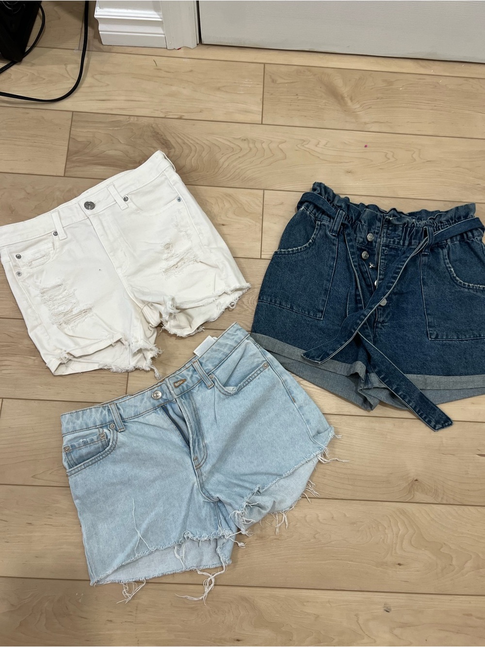 Mango White, Light Blue & Dark Blue Denim Shorts Trio